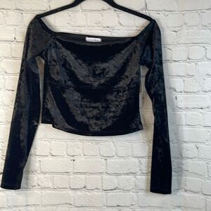 Top‎ Shop Women's Black Velvet Long Sleeve Shirt, size 6, Black Velvet Top
